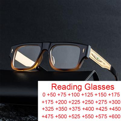 Fashion Oversized Square Reading Glasses Men Blue Light Blocking Metal Frame Trendy Optical Presbyopia Eyeglasses 0to+6 0
