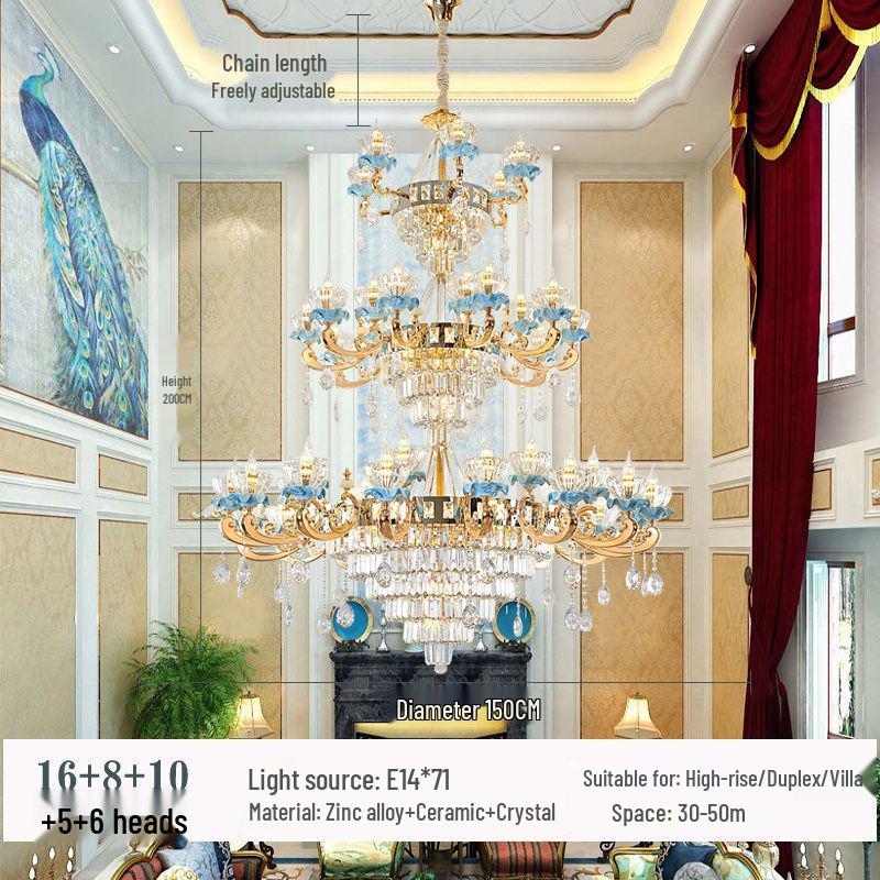 Luxury European Crystal Chandelier, French Ceramic Design for Living Room or Restaurant