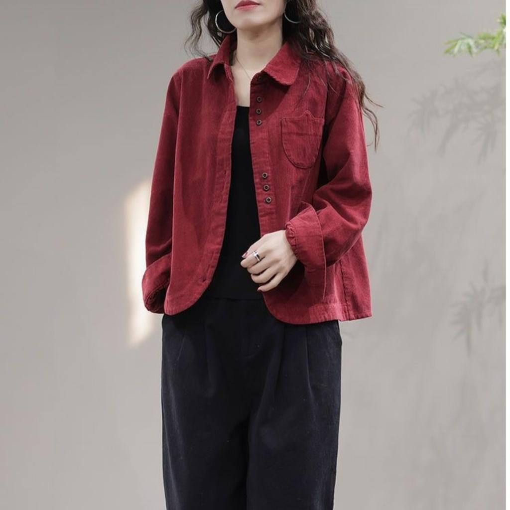 Spring Autumn New Shirt Fashion Art Leisure Long Sleeve Lapel Collar Corduroy Women's Shirt Cardigan Female Short Tops