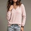 Women's Vintage Striped V Neck Long Sleeve Sweater Casual Fall Winter Pullover Top