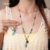 Retro etnisk stil oregelbunden turkos hängsmycke halsband smycken kvinnor, nyckelbenskedja halsband smyckesset