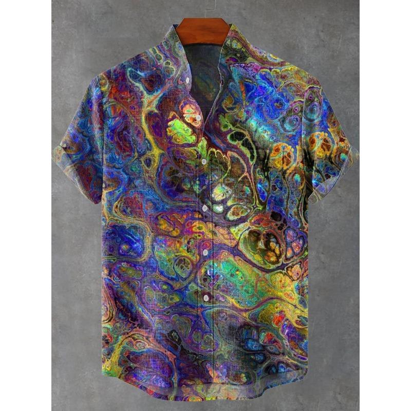 3D Digital Printing Image of Linen Short Sleeved Shirt, Designed for Men's Party Atmosphere, Casual Style, Retro Men's Shirt