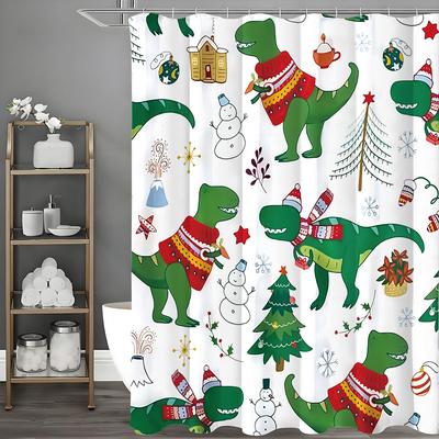 Green Dinosaur Shower Curtain, Bathroom Decorative Shower Curtain, Waterproof Shower Curtain with Hooks