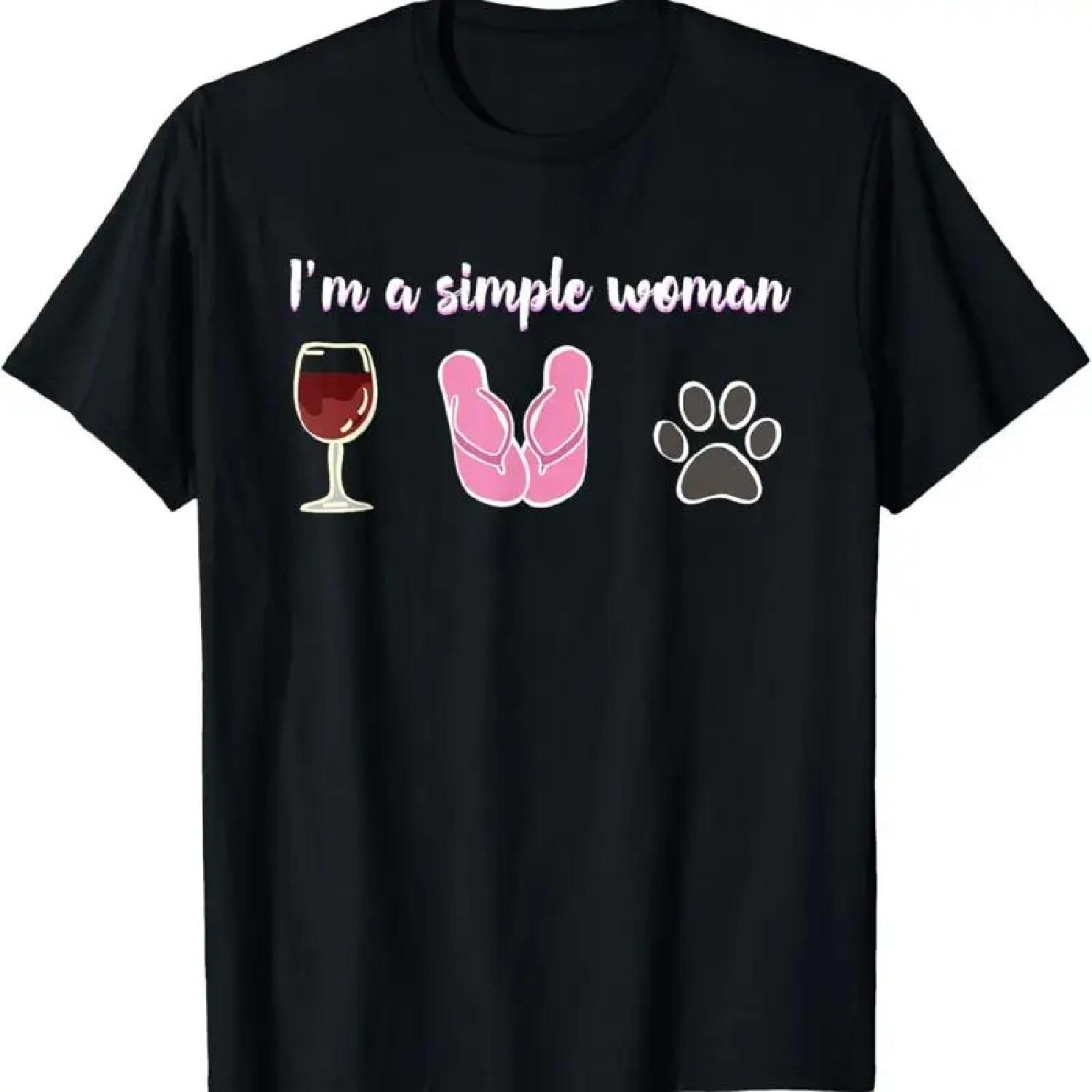 I m Simple Woman Wine Flip flops Cute Paw Print Dog Lovers T Shirt XXXXXL разноцветный