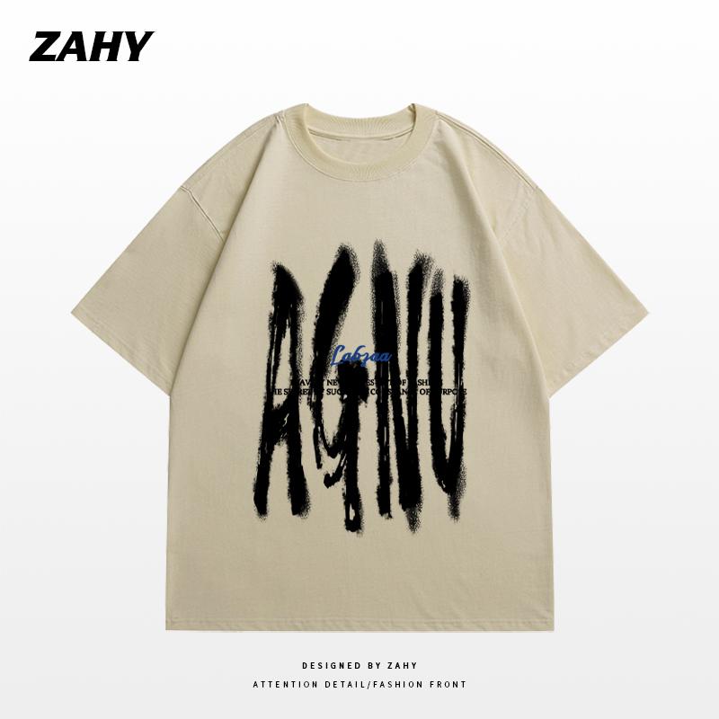 

Футболка с короткими рукавами American Retro High Street, мужская футболка высокого качества Ruan Shuai Oumei, модная брендовая пара 3XL хаки