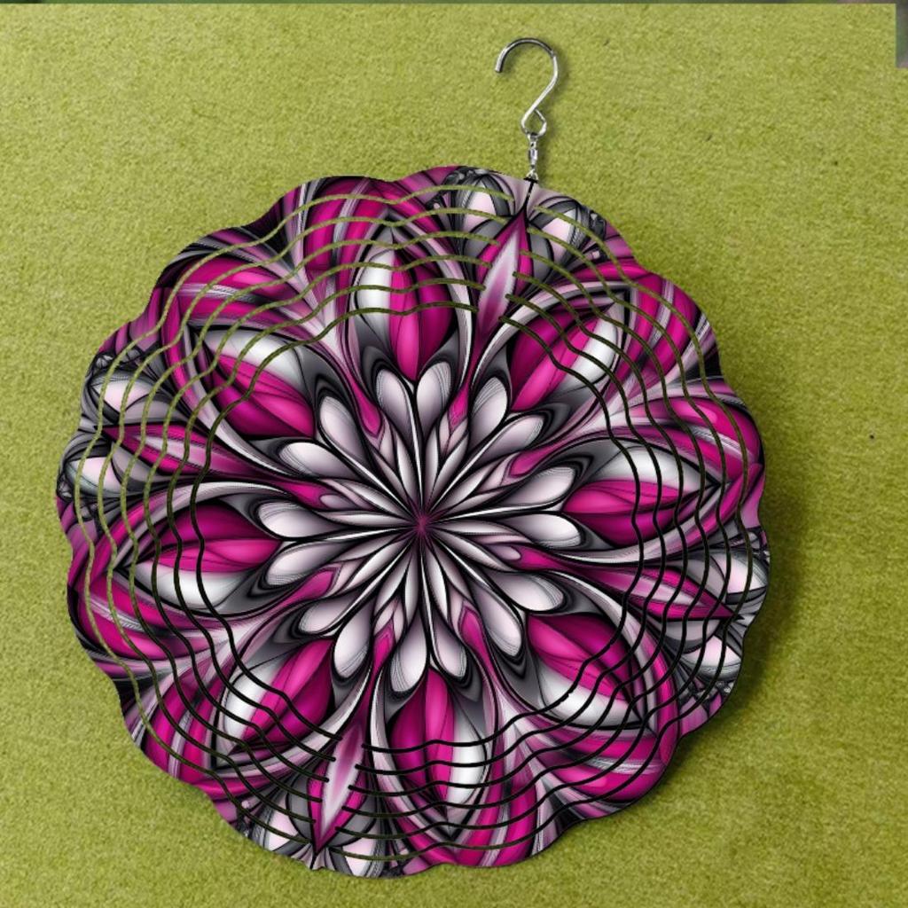 Elegant 2D Metal Wind Spinner - Vibrant Pink & Black Floral Design, Ideal for Garden & Outdoor Decor, Battery-Free Operation, Perfect Giftor
