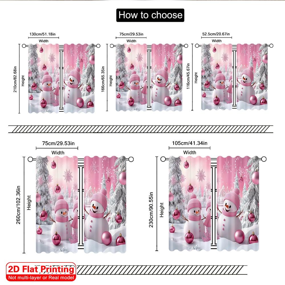 2D flat printing 2pcs Christmas Scene Curtain Pink and White Winter 100% Polyester Without Electricity Festive Wall Decor