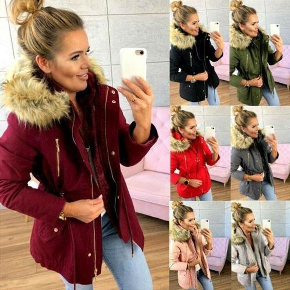 Womens Fur Winter Lined Parka Hooded Jacket Warm Thick Overcoats Outwear Coats