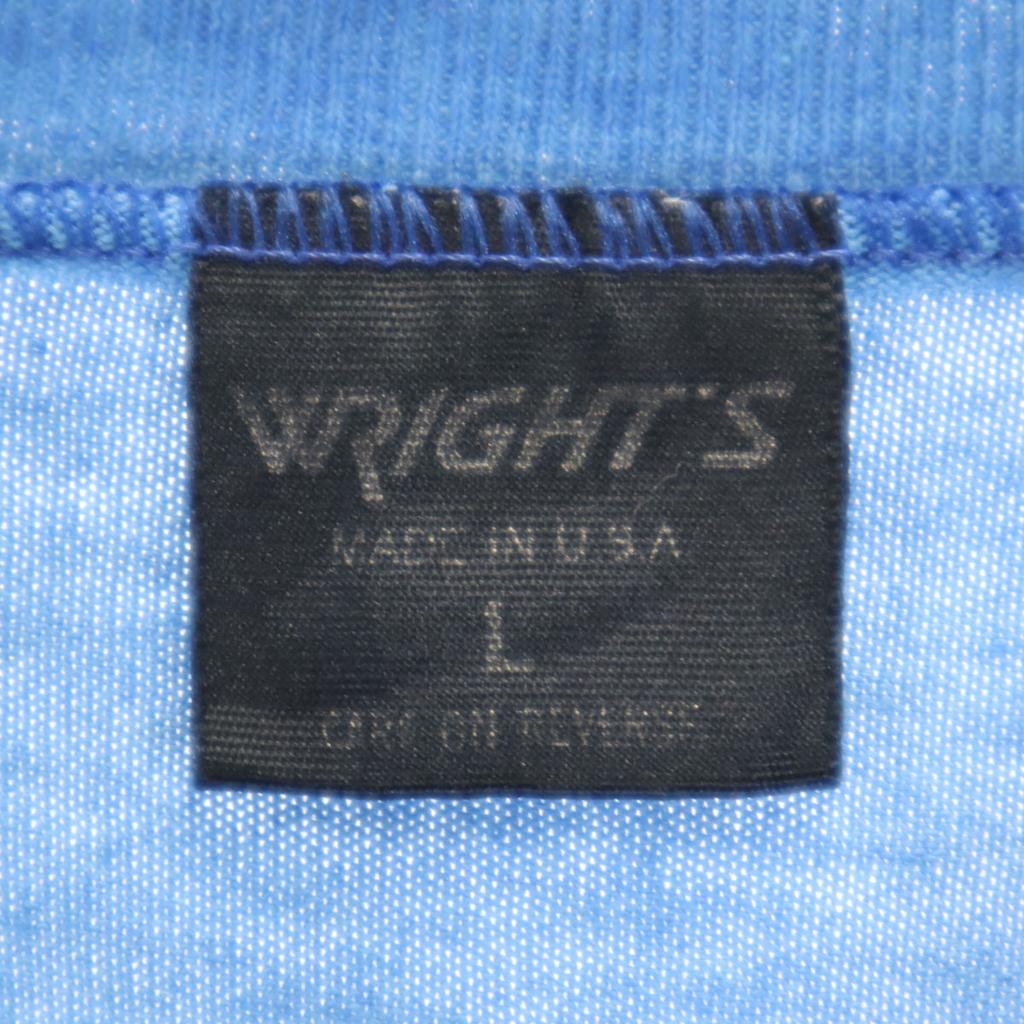 80s Vintage Made in USA Short sleeve V neck T-shirt L blue Single stitch Men's Used