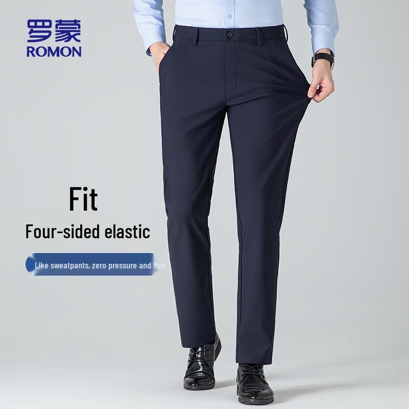 ROMON Men's Business Casual Straight-Leg Elastic Pants