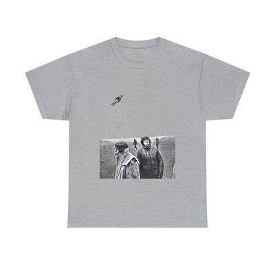 T-shirt Unisex in Cotone Pesante con Stampa Grafica di Woody Allen - Arte Cinematografica in Bianco e Nero