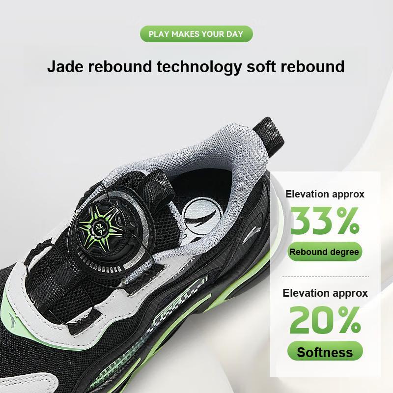 Anta Kinder Synthetikleder Stoff Mode Fitness Test Rutschfest Stoßdämpfung Low-Top Laufschuhe Kinder Sneaker Schwarz Grün A12439919-1