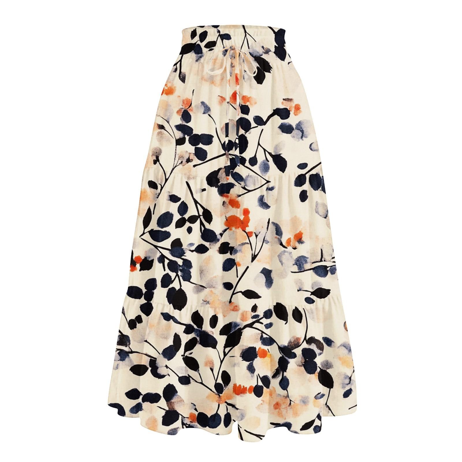 

Женская повседневная и модная юбка с цветочным принтом и эластичным поясом, свободная юбка с талией M бежевый