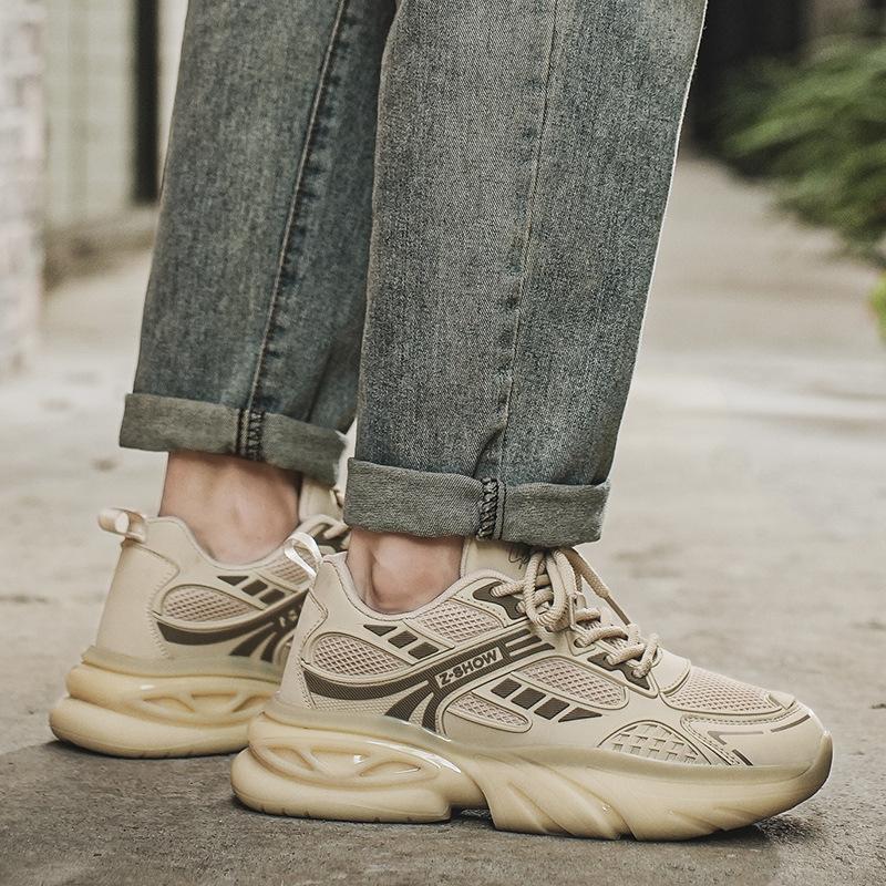 Autumn new men's popcorn sole running sports trendy shoes thick sole heightening mesh breathable dad shoes men's shoes