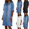 Casual Women Shirt Dress Button Down Ruffle Hem Short Sleeve Lightweight Loose Fit Summer Dress