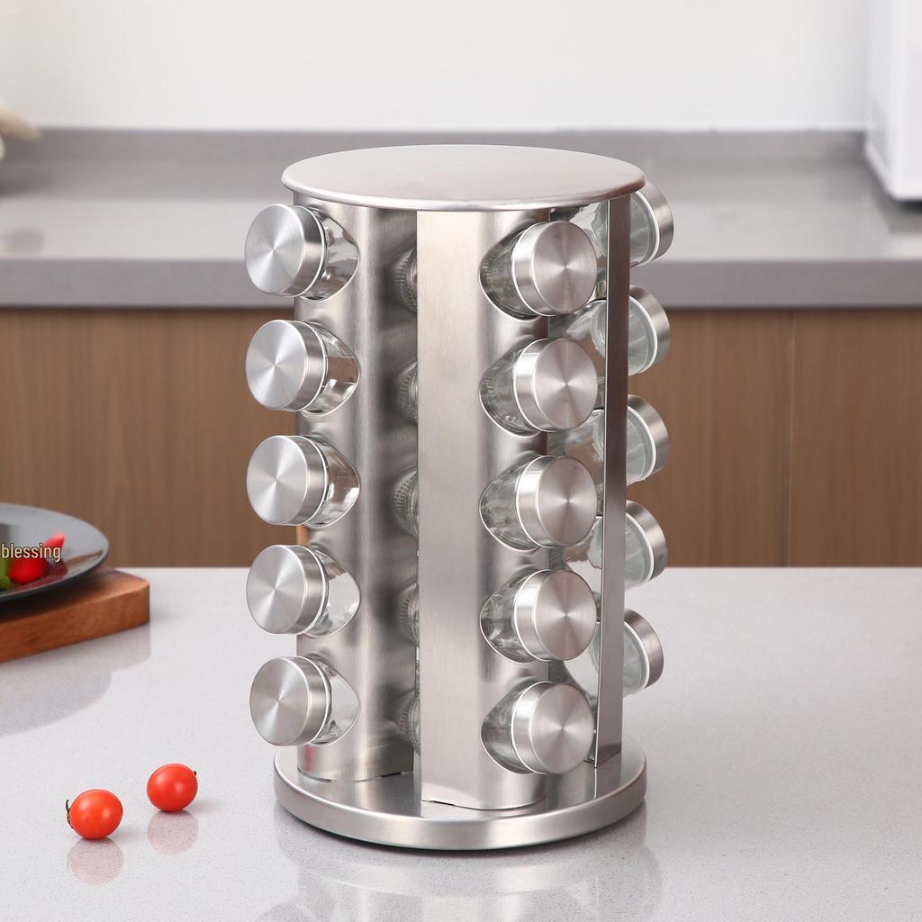 Rotatable Stainless Steel Kitchen Spice Rack - Multi-functional, Portable Seasoning Organizer