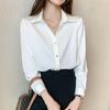 Women's V-neck Professional White Shirt - Long Sleeve, Spring/Autumn Wear.