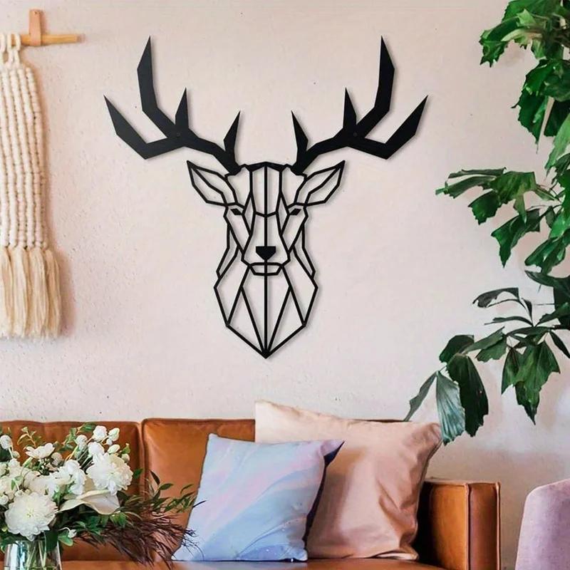 Black Metal Elk Design Wall Hanging Art Gift for Home Office Decor
