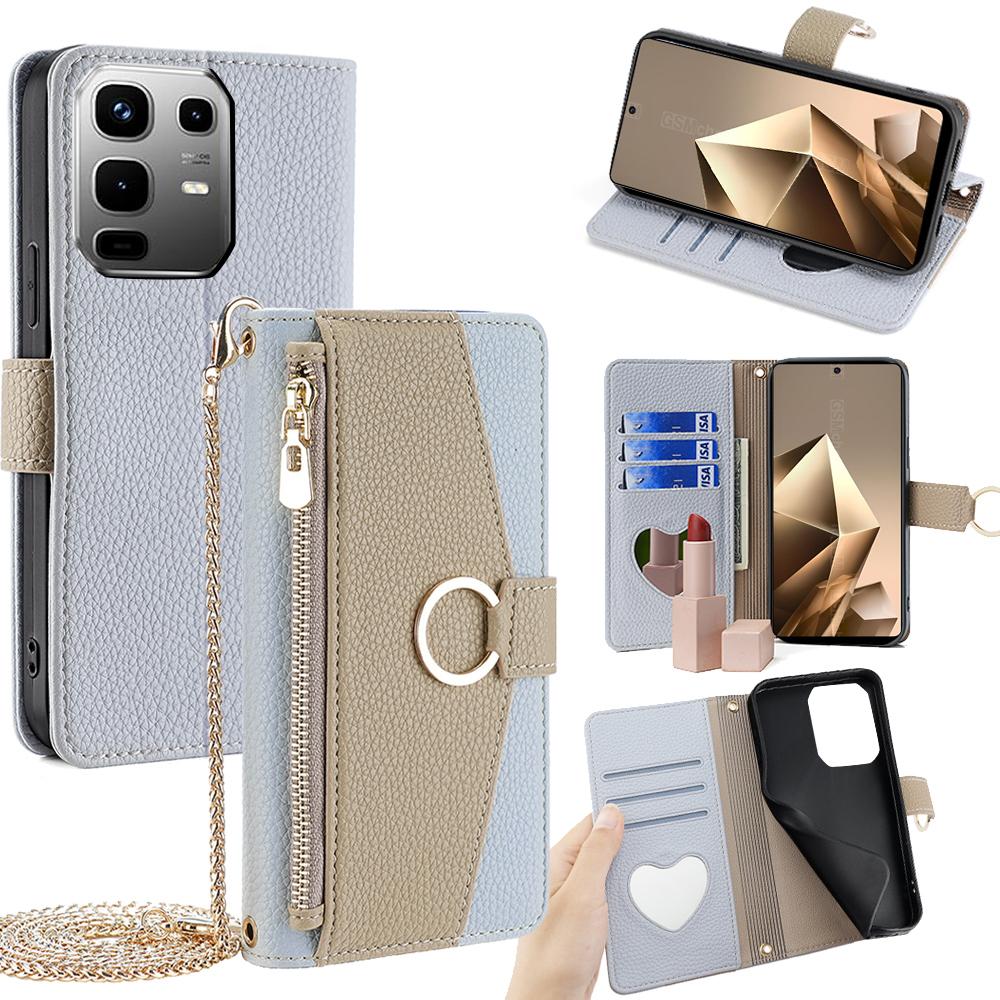 For Infinix Note 50 4G Case Mirror Wallet Leather Phone Cover with Chain Shoulder Strap
