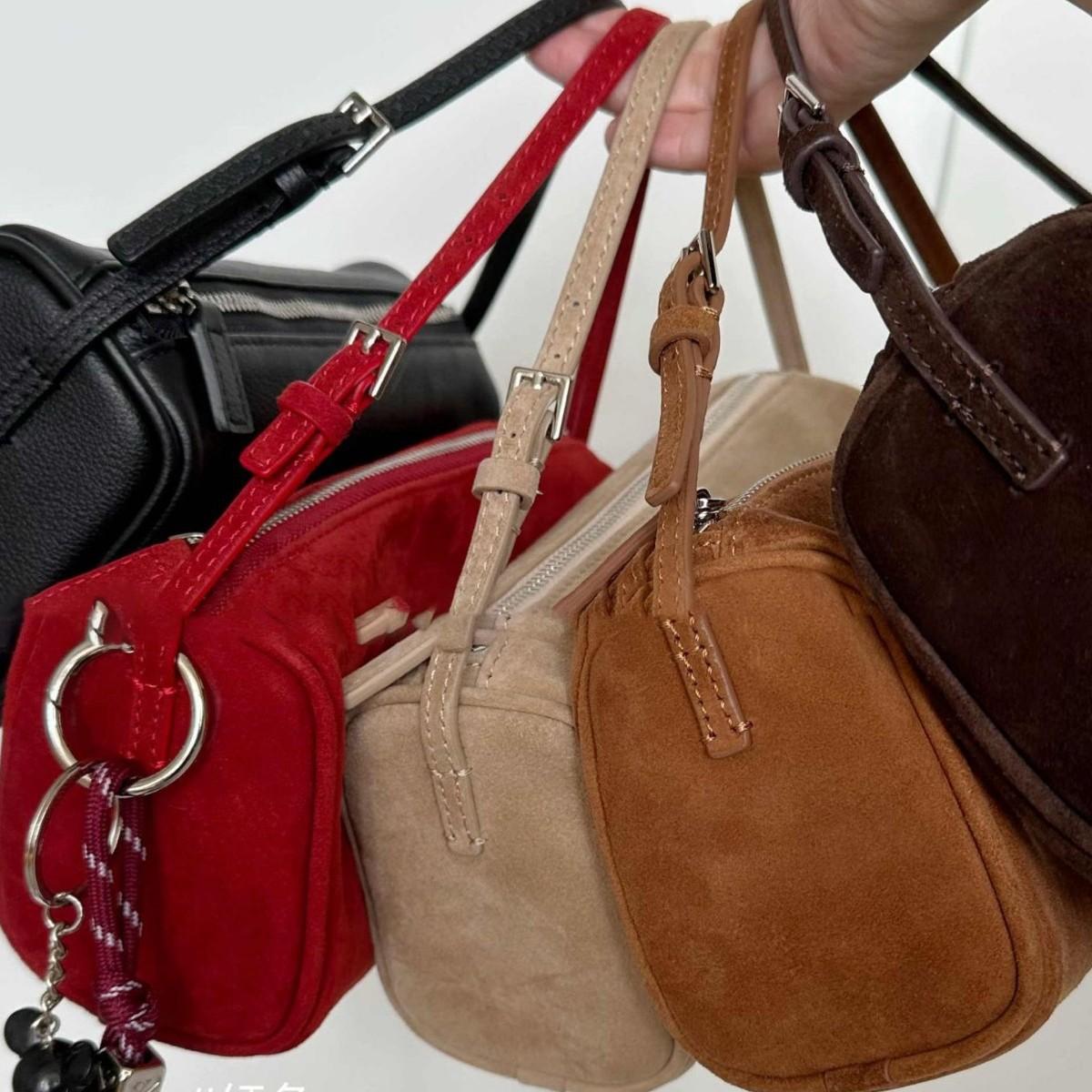Schoolbag Women's Light First Layer Cowhide Suede Pen Holder Bag Underarm Handbag Leather Messenger Bag Luxury