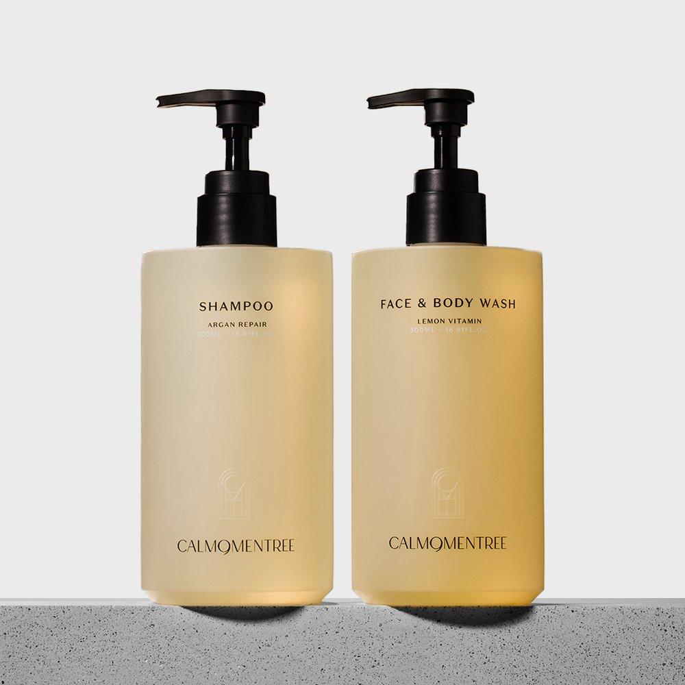 calmomentree Argan Repair Shampoo & Lemon Vitamin Body Wash Set (500mlx2)