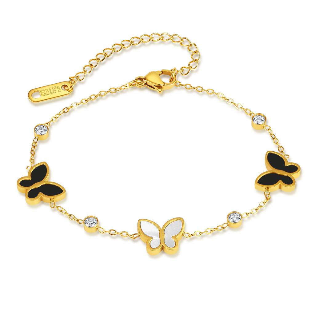 Elegant 18K Gold Plated Zircon Ladies Bracelet Stainless Steel Shell Butterfly Bangle Diamond Pearl Religious Anniversaries