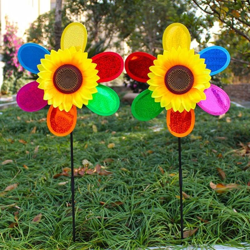 4Pcs Outdoor Wind Spinner Yard Garden Lawn Pinwheels Colorful Flower Windmill Decorative Sculpture Sunflower Pinwheels