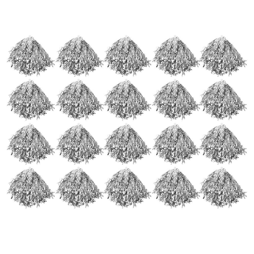 20PCS Metallic Foil Cheering Hand Flowers Handle Sports Team Pom Poms For Basketball Club