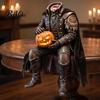 Headless Horseman Statue Resin with LED Warm Glow, Lighted Halloween Horror Figurine Sculpture, Gothic Tabletop Decor for Mantel Bookshelf And