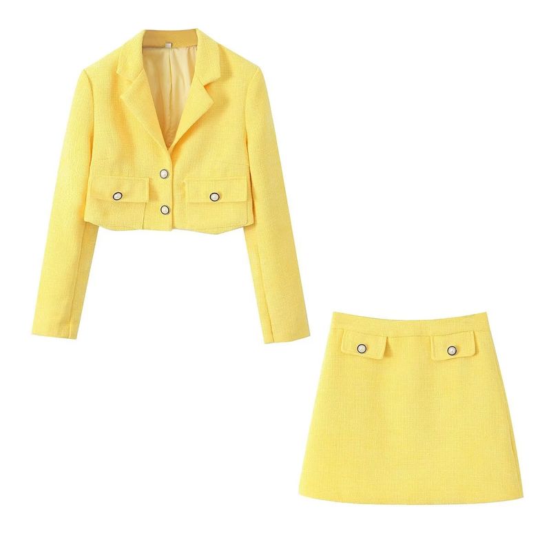 

Kaslead New Arrival Women s Clothing Fashion Style Fashion Woolen Suit Yellow XS