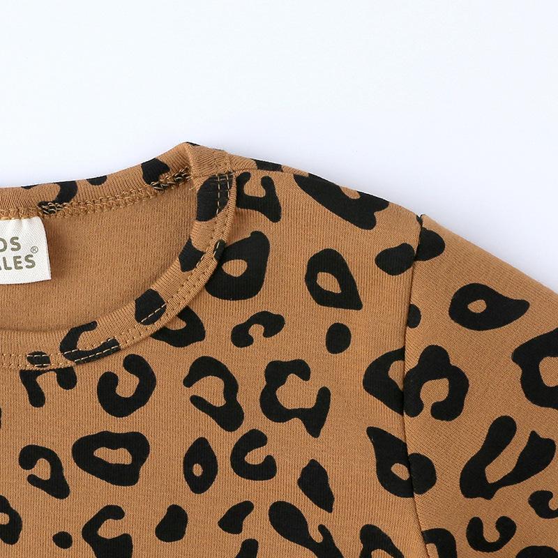 Conjunto de pijamas para bebés de otoño e invierno, ropa de dormir con estampado de leopardo para niños, ropa interior de algodón para el hogar para niñas