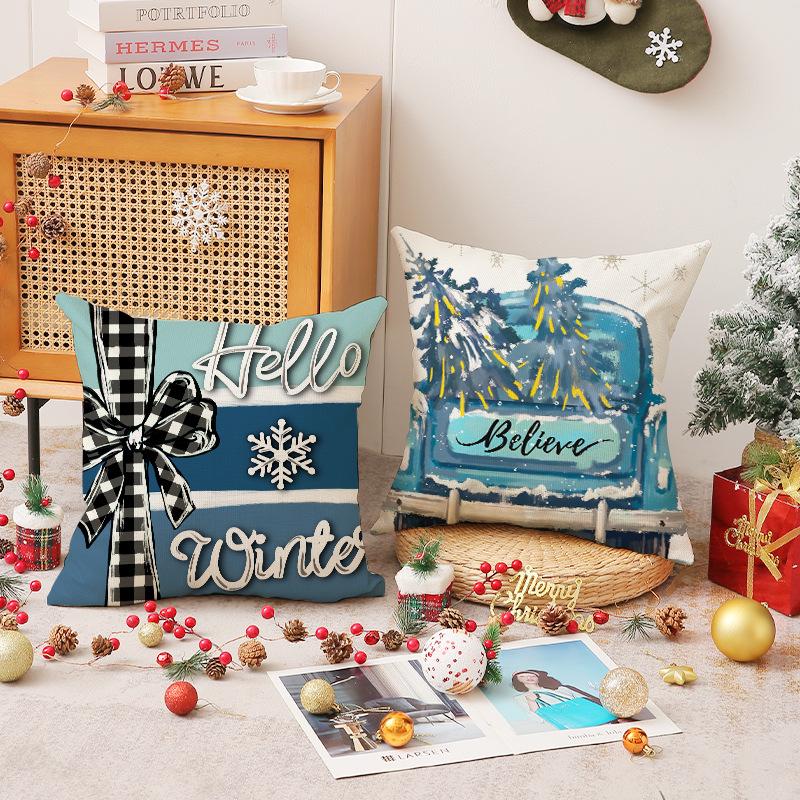 Christmas Pillow Linen Print Set Pillow Case Living Room Versatile Sofa Cushion Linen Breathable Cushion