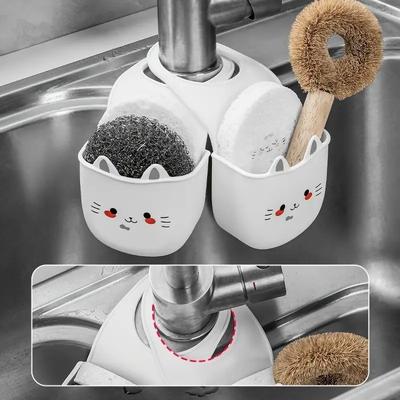 Cute Cat Silicone Faucet Hanging Baskets, Kitchen Sink Caddy Organizer, Adorable Drain Storage Rack For Sponges And Scrubbers, Suitable For Most Taps