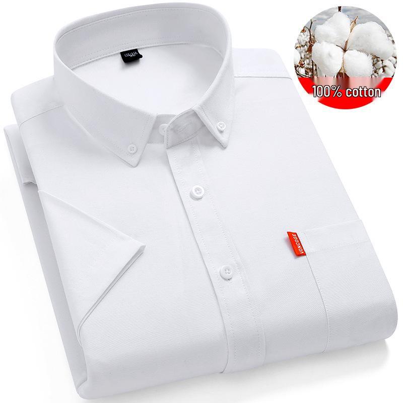 Pánská letní jednobarevná prodyšná košile z čisté bavlny Oxford s krátkým rukávem, business casual