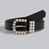 Elegant Womens Faux Leather Belt With Pearl Buckle For Office And Casual Wear