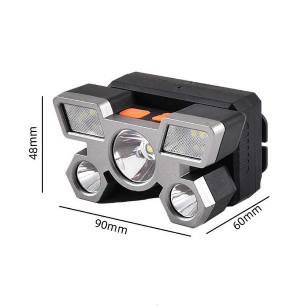 פנס ראש LED חזק חמישה ראשים טעינת USB פנס ראש קטן מותקן על הראש מנורת כרייה חיצונית