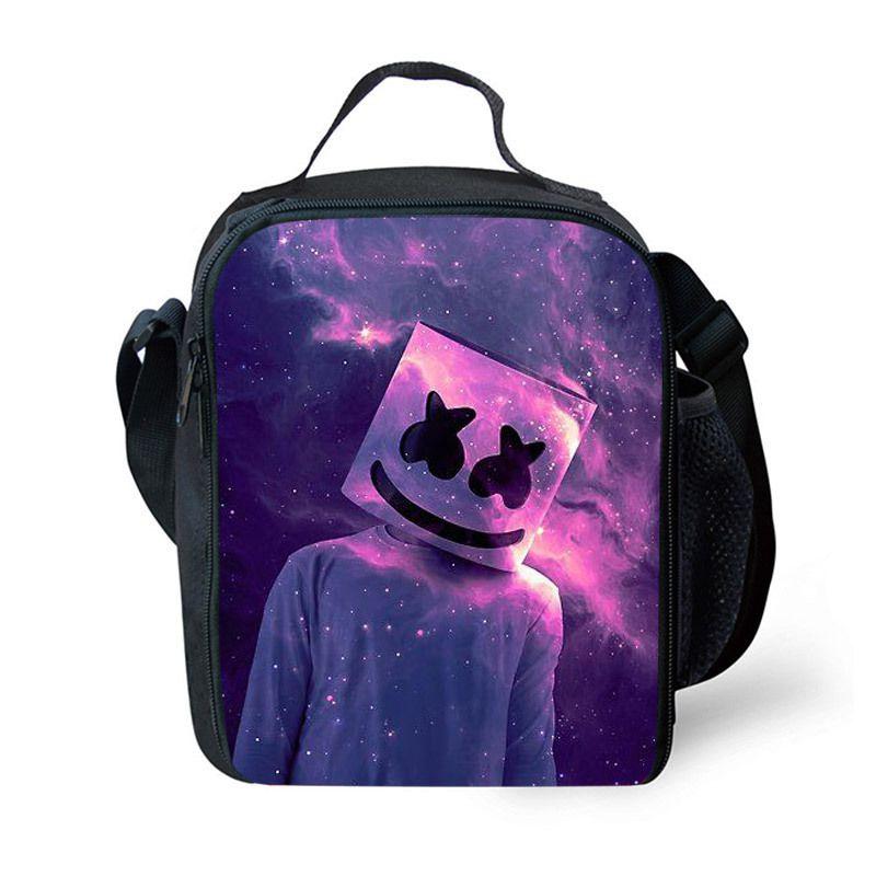 Marshmallow Dj Lunch Bag- Large Capacity Thermal Insulated Cooler For Students And Picnics Purple