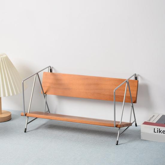 Nordic Retro Bookshelf Bench Style Walnut Storage Rack Desktop Organizer for Magazines Book And Decorations Stylish Home Office Organizer