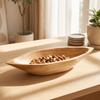 Acacia Wood Tray Elongated BoatShaped Rustic Wooden Fruit Bowl for Dining Table, Home Decor