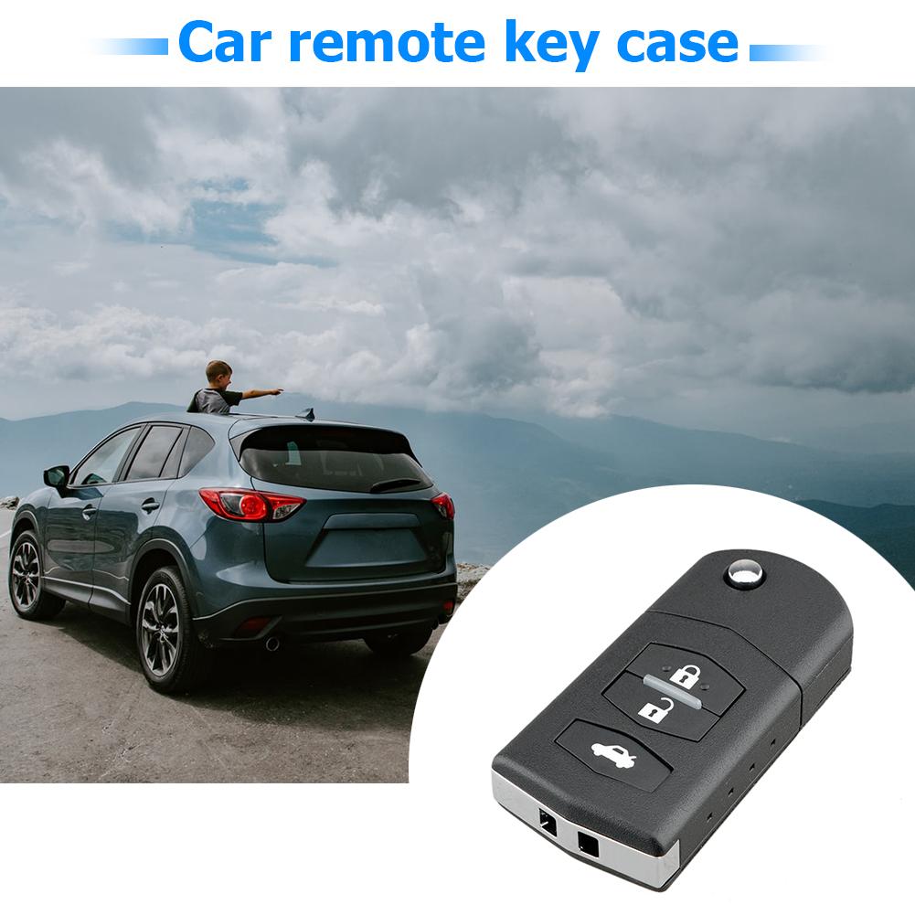 Auto-Fernschlüsselgehäuse, 3 Tasten, Klappschlüsselgehäuse, Blanko-Abdeckung, Ersatz für Mazda 2 3 5 6 RX8 MX5, Schwarz, 68 x 34 x 17 mm