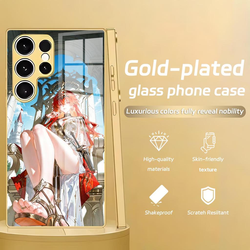 Phone Case For Samsung S26 S25 S24 S23 S22 S21 Plus Ultra Note20 Electroplated glass Phone Case Wuthering Waves AUGUSTA