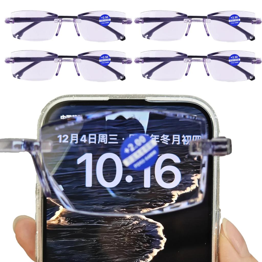 2Pairs Men Women Rimless Reading Glasses Anti Blue Light Bifocal Far Near Magnification Eyewear Presbyopic Glasses +100 +400