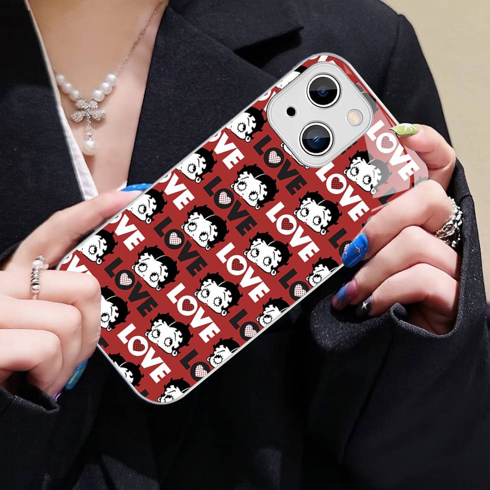 Animation B-Betty Boop Tempered Glass For Iphone 14 13 12 11 Pro Mini XS MAX 14Plus X XS XR Cover