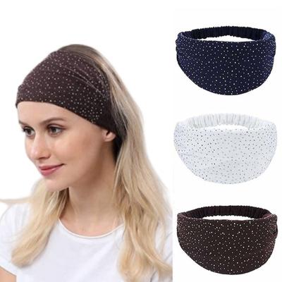 Solid Color Rhinestone Wide Edge Back Elastic Headband for Women