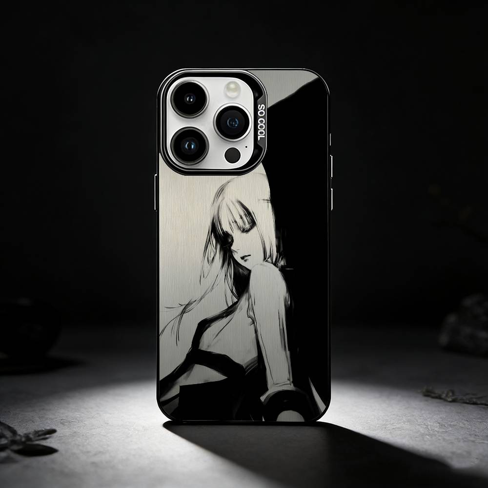 Anime character line art Phone Case For iPhone 17,16,15,14,13,12,11 Plus,Pro Max,XS,Colored silver phone case