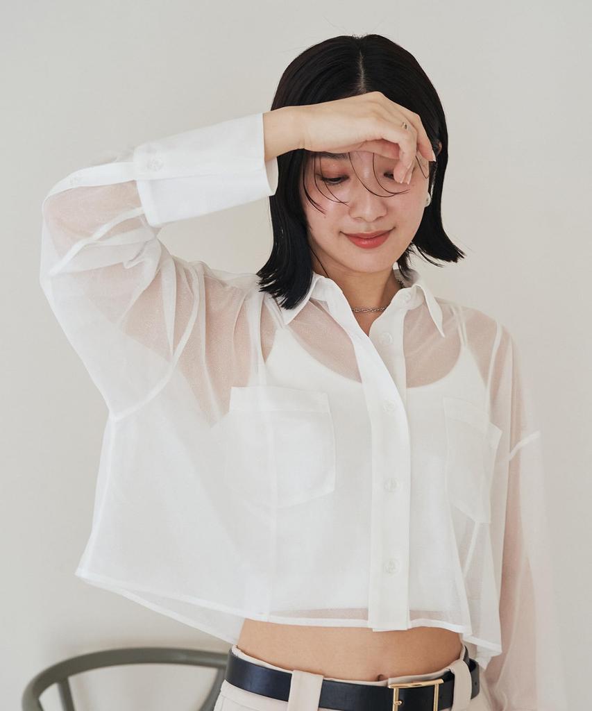 Bis Washable Lame Sheer Cropped White Maine Shirt, Women's, (10)