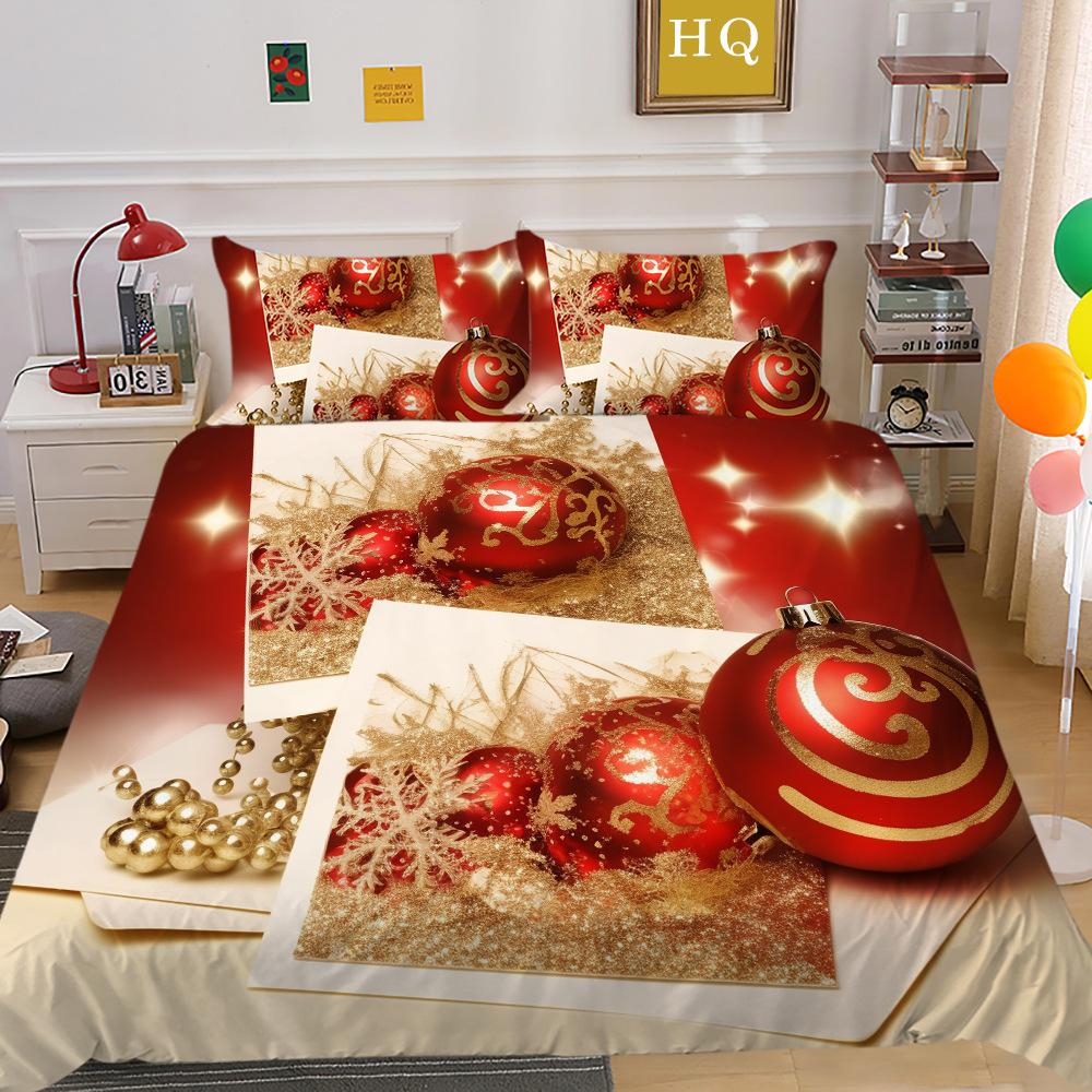 Christmas Digital Printing 3D Printing Polyester Pillowcase Quilt Cover Two Or Three-Piece Set