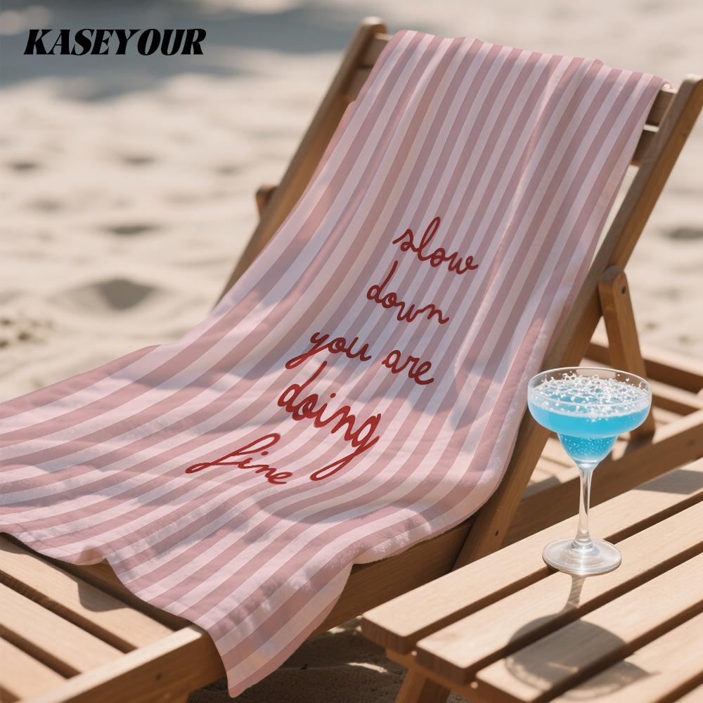 Pink Stripe Slow Life Oversized Microfiber Beach Towel Sand Proof Quick Dry, Absorbent for Swimming Pool Travel Camping