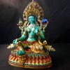 Nepal Tibet Craft Handmade Pure Copper Green Tara Statue Tibetan Buddhist Tantric Painted