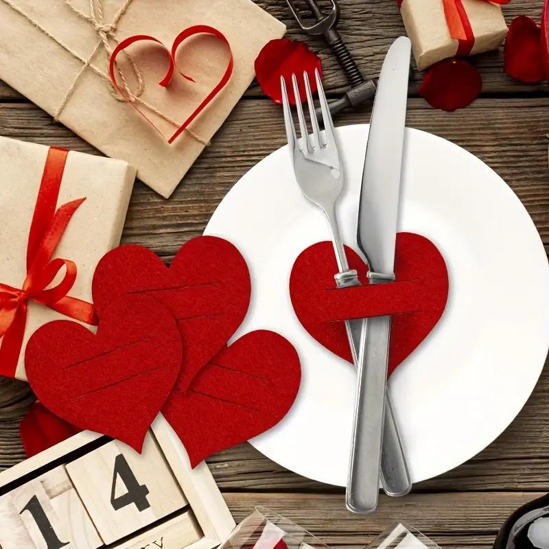10Pcs Heart-Shaped Knife And Fork Covers, Valentine'S Day And Birthday Party Decoration Items, Home Tabletop Ornaments